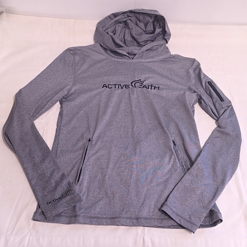 Active Faith Hoodie Women M Gray Christian Performance Zipper Pockets